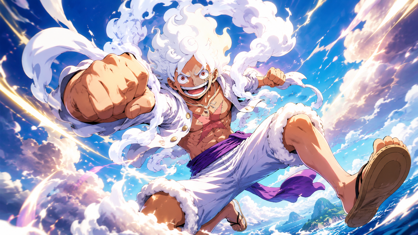 Luffy usando o Gear 5 em One Piece