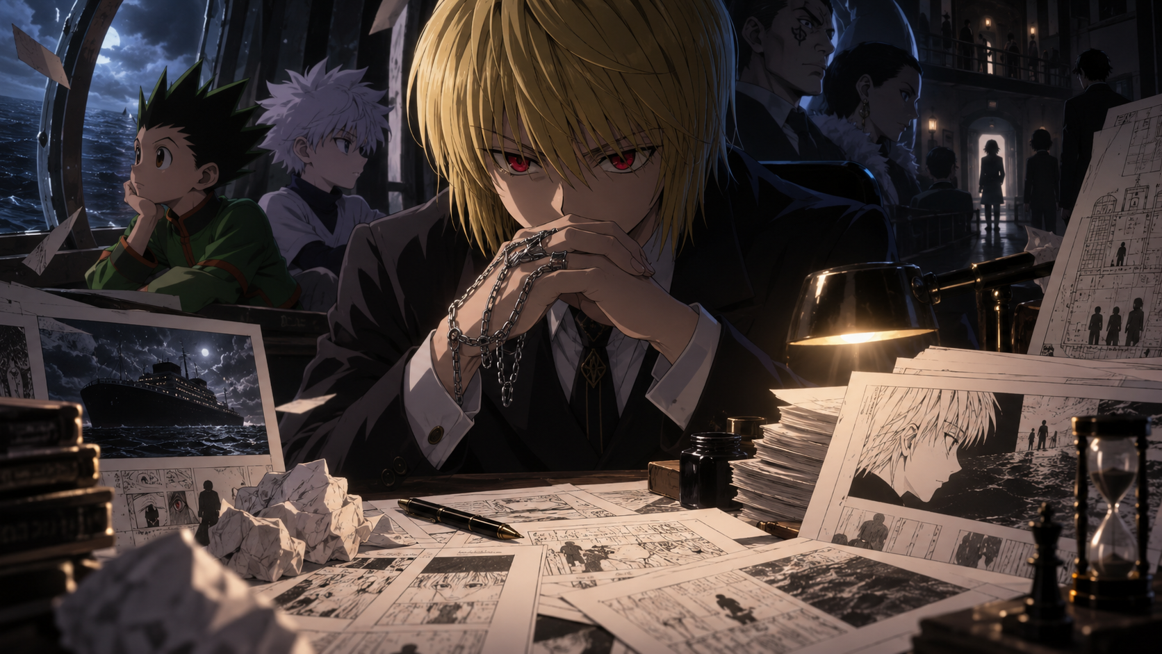 Yoshihiro Togashi e personagens de Hunter x Hunter representando a nova pausa do mangá em 2026