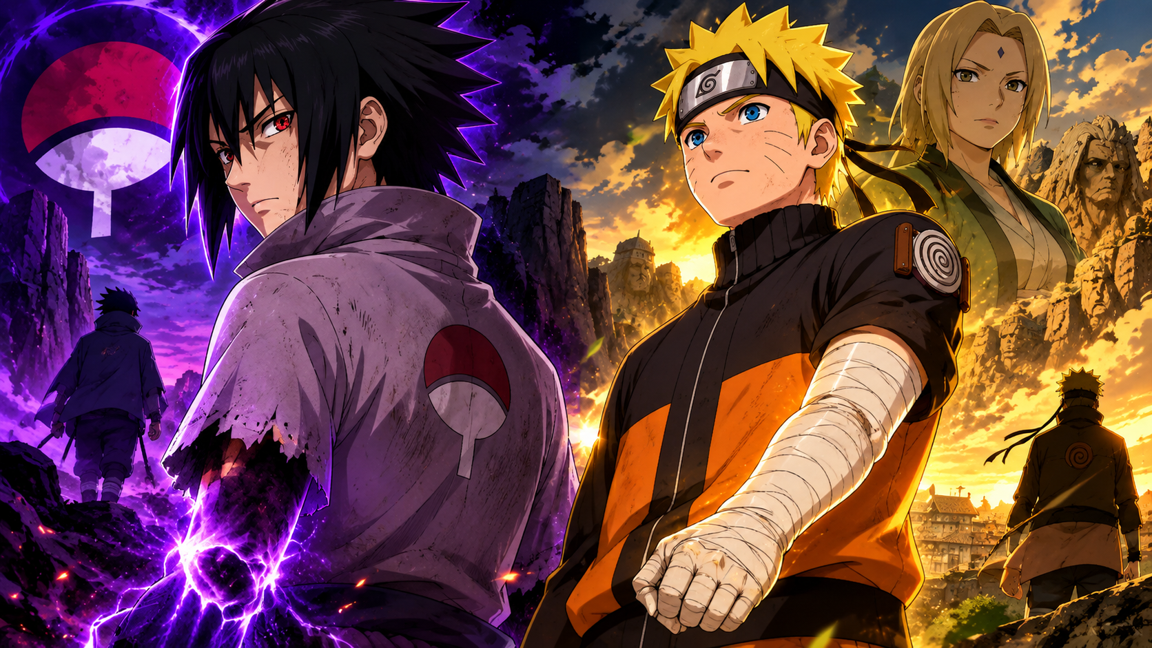 Sasuke Uchiha sem o braço esquerdo após a batalha final contra Naruto